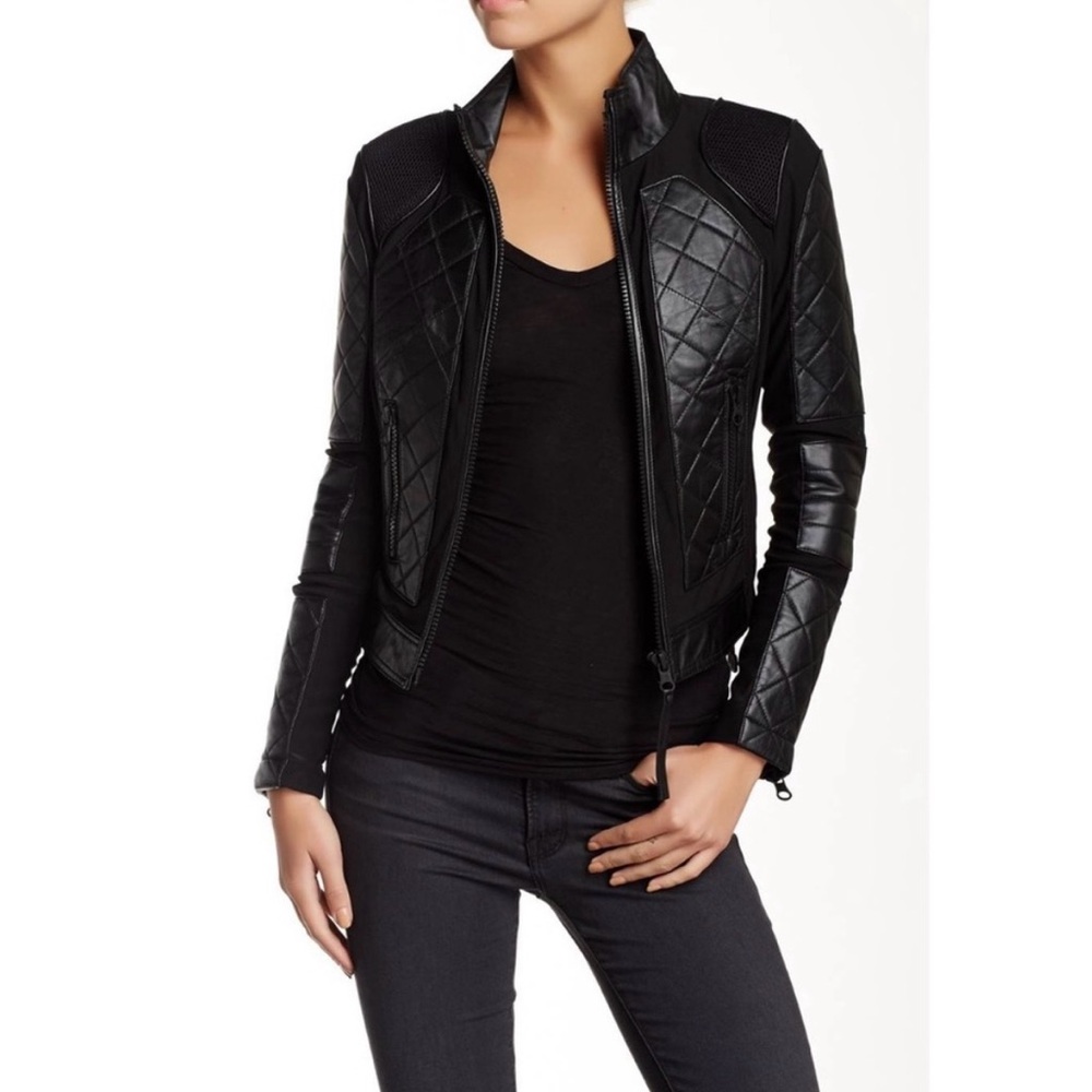 Blanc Noir Genuine Leather Moto Jacket | Extra Small